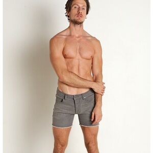 Nasty Pig Denim Cut Off Shorts Men's 33 Green/Grey Raw Hem Button Fly